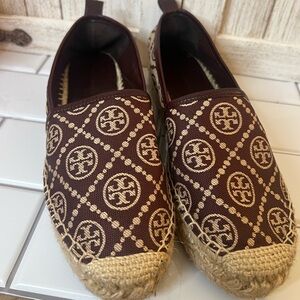 Tory Burch Brown Espadrilles with Logo Pattern